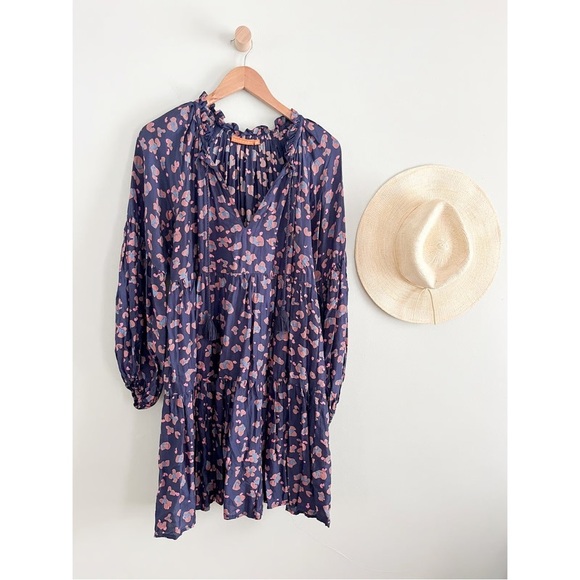 Oliphant Balloon Sleeve Dress Leopard Navy Size Small - Picture 5 of 11